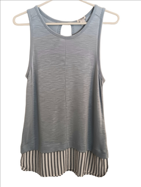 J.Crew Light Blue With Contrast Stripe Layer Look Tank Top Shirt Keyhole Back S